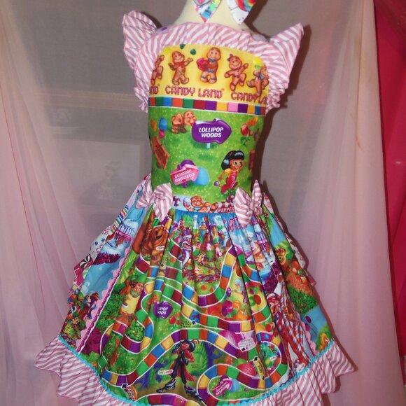 Candyland Board Game Girls Dress and Bow - Picture 1 of 7